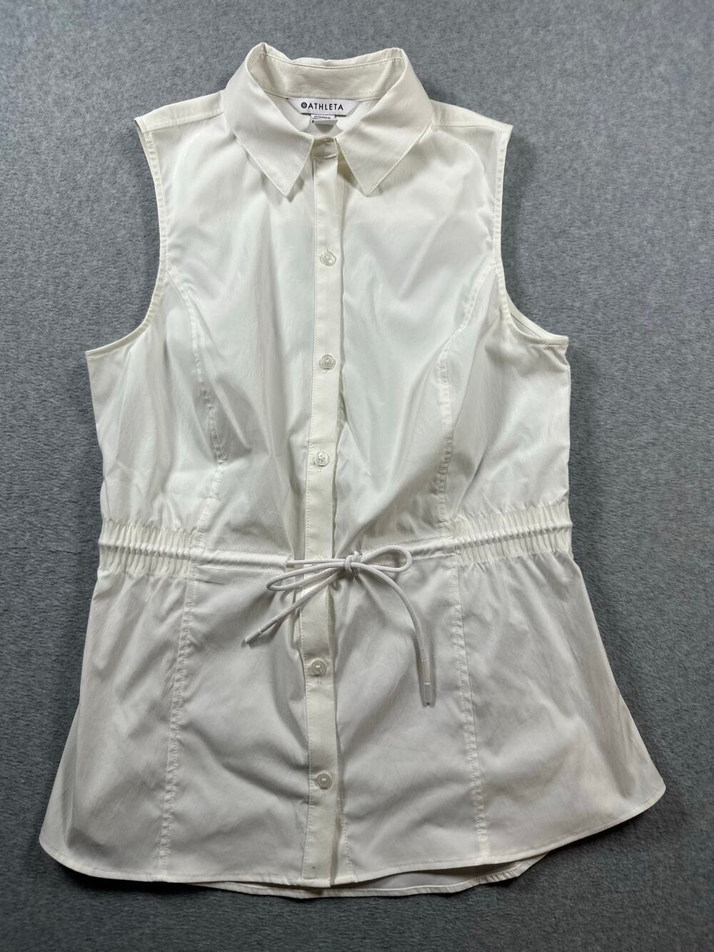 Athleta Levitate Poplin Tank Top Women's Small White Button Up Drawstring Waist